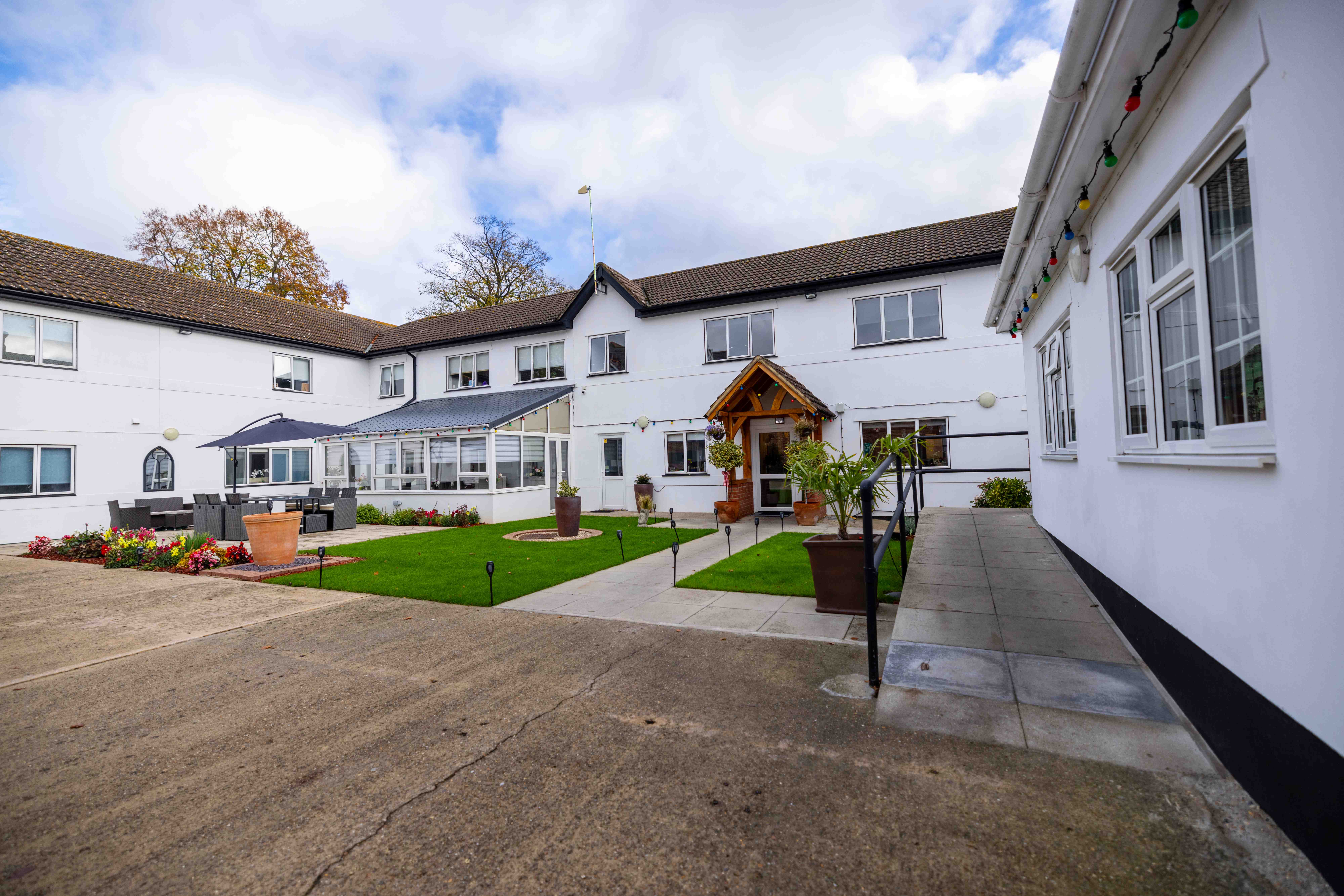 Courtyard with wooden entrance porch