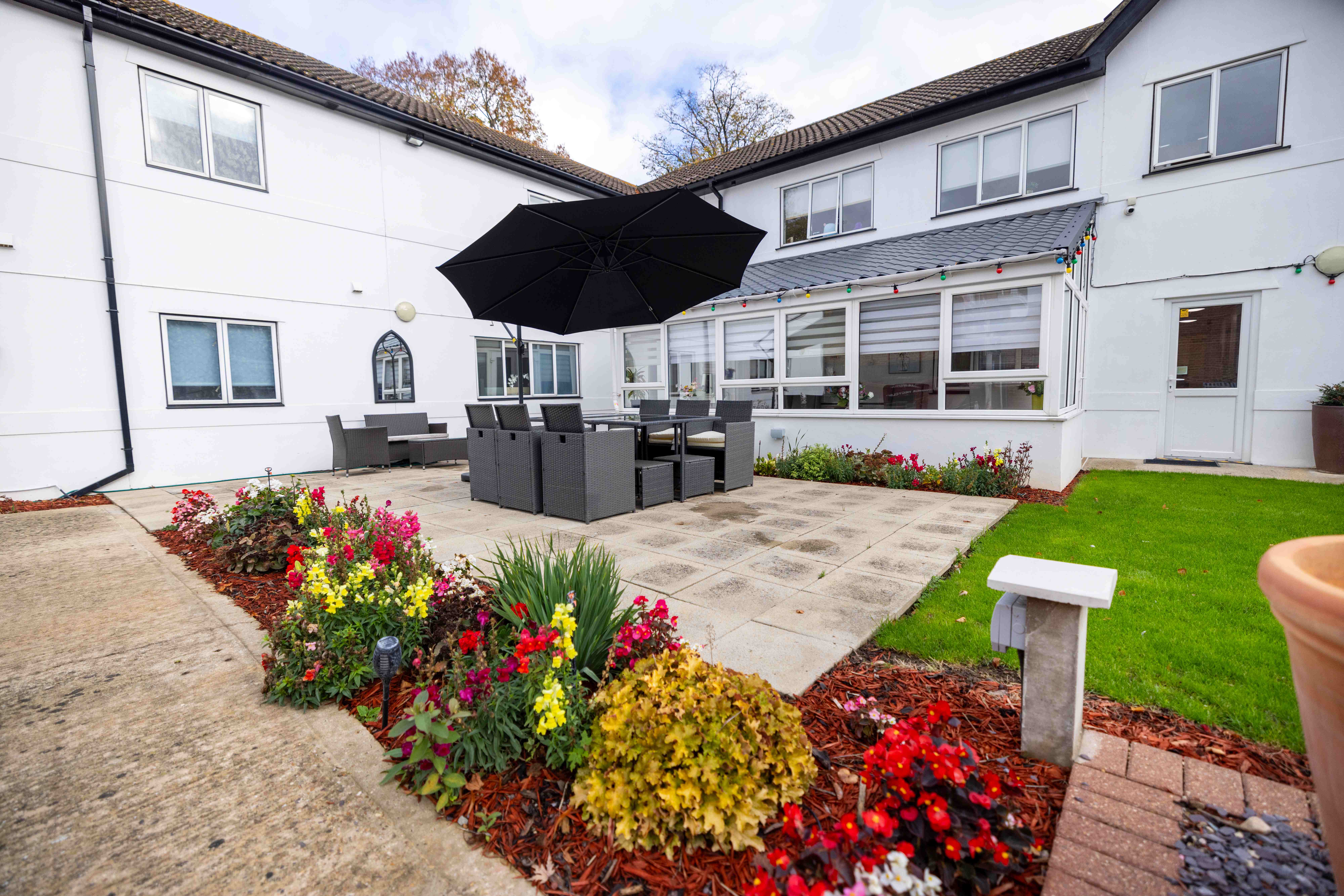 Garden patio with flowers
