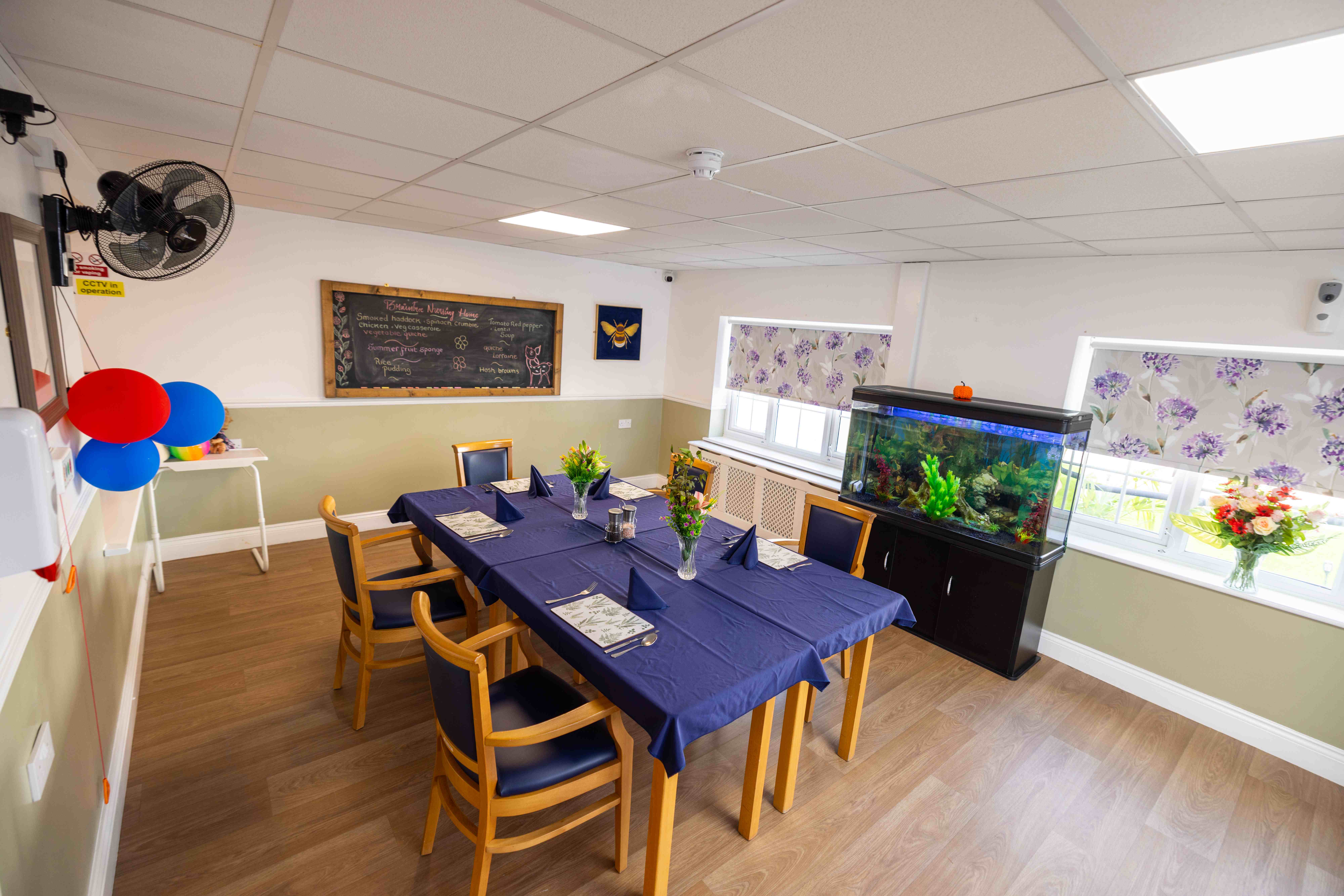 Dining area with fish tank